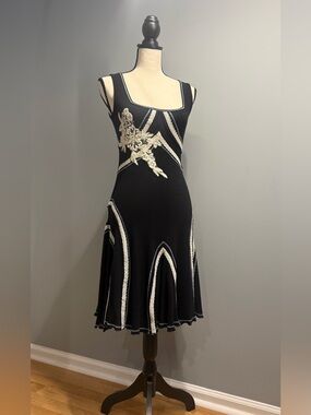 Shirt Passion Italy Black Lace Appliqué Midi Dress NWT Made in Italy Size M